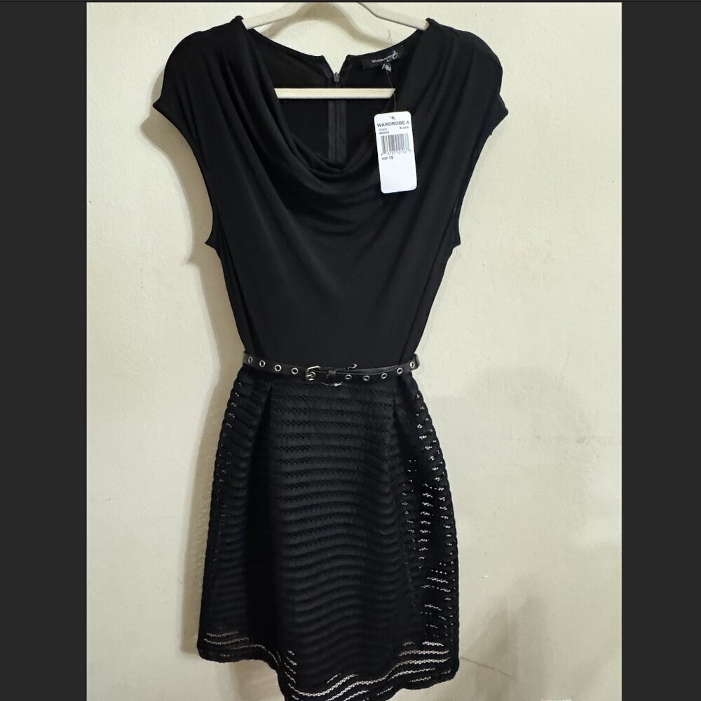 Wardrobe Dress Black Cowl Neck Pleated  with belt Size 10 NEW WITH TAG!